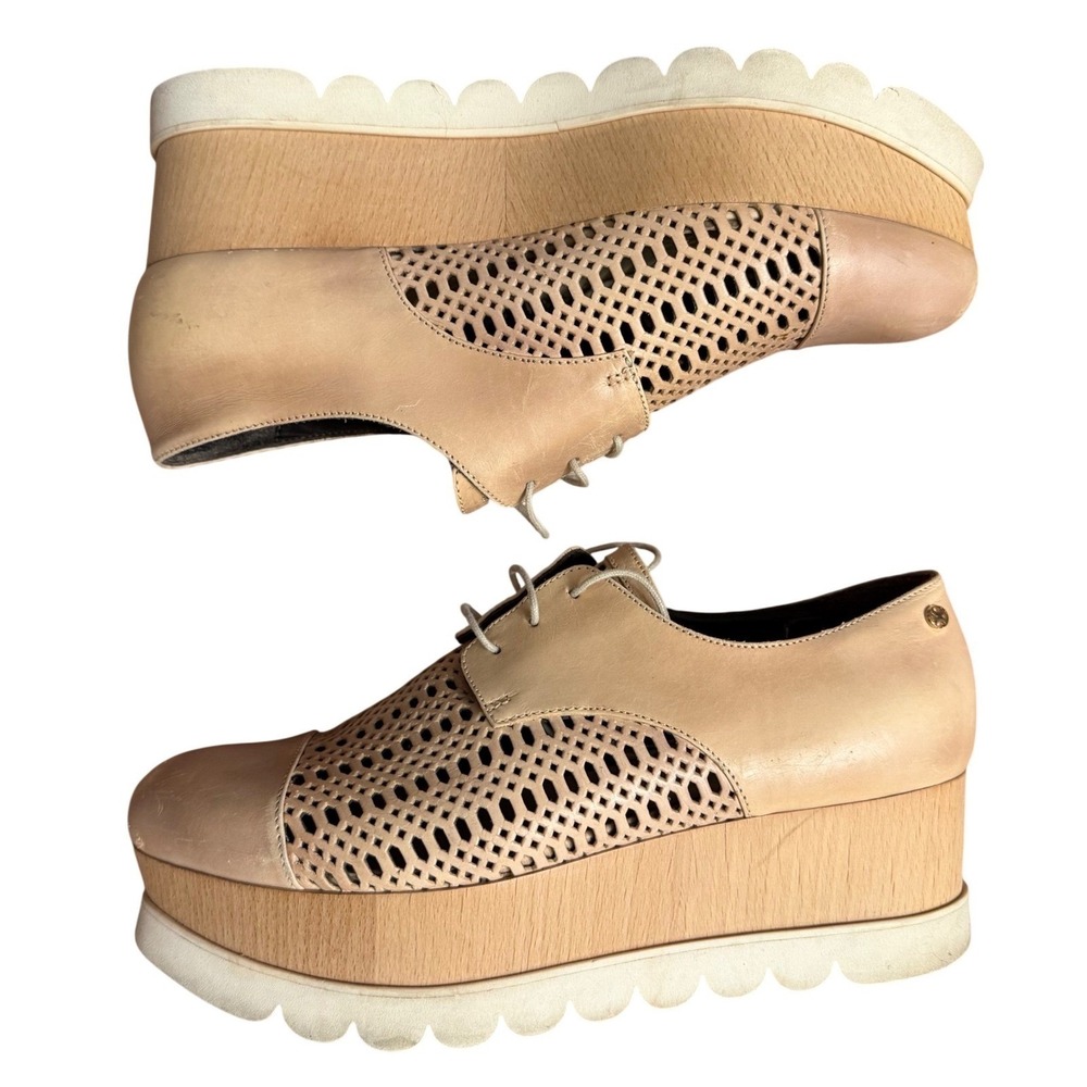 Capezzani Leather Wedge Shoe Basket Weave Light Academia Prep School 40/ 9.5